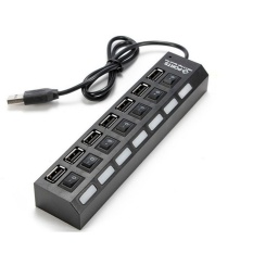 7-Port USB 2.0 HUB dengan Adaptor Kecepatan Tinggi Pada/OFF Switch untuk Laptop PC Warna: Hitam-Intl