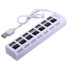 7-Port USB 2.0 HUB dengan Adaptor Kecepatan Tinggi Pada/OFF Switch untuk Laptop PC Warna: Putih-Intl