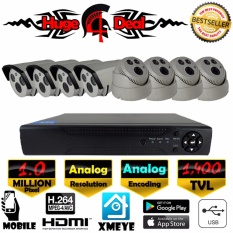 8CH Analog CCTV 8 Buah Peluru And Kamera Kubah 1400 TVL DVR Kit Set Analog Decoding TERBARU 2017 Model Inframerah 1400 TVL/960 H Lensa 4mm Perekam Video Digital Adaptor Gratis Braket Kamera Gratis