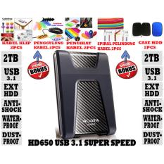 Adata External Hdd 2Tb Usb 3.1 Adata HD650 Antishock / Waterproof / Dustproof / Ext HDD Adata 650 / Hardisk External - Hitam + Gratis Case Hdd 1pcs + Klip Kabel 2pcs + Penggulung Kabel 2pcs + Pengikat Kabel 2pcs + Spiral Pelindung Kabel 2pcs
