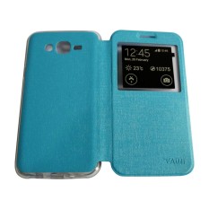 Aimi Flip Cover Samsung Galaxy J7 Core Biru Muda / Leather Case Samsung Galaxy J7 Core View / Flipcover Windows View / Wallet Phone Bag / Sarung Case / Case Hp / Casing Samsung J7 Core - Sky Blue