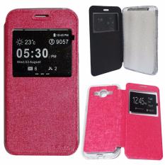 Aimi Leather Cover Samsung Galaxy J5 J500 Leather Case Sarung / Flipshell / Flip Cover Kulit Samsung J5 / Sarung HP / Flip Cover Samsung J5 J500 / Sarung Handphone Kulit Sintetis - Pink / Merah Muda