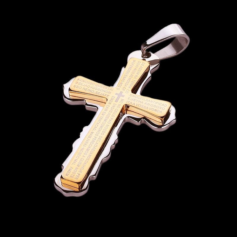Alkitab Pria Kitab Suci Emas Titanium Steel Cross Rantai Kalung Liontin Perhiasan-Intl