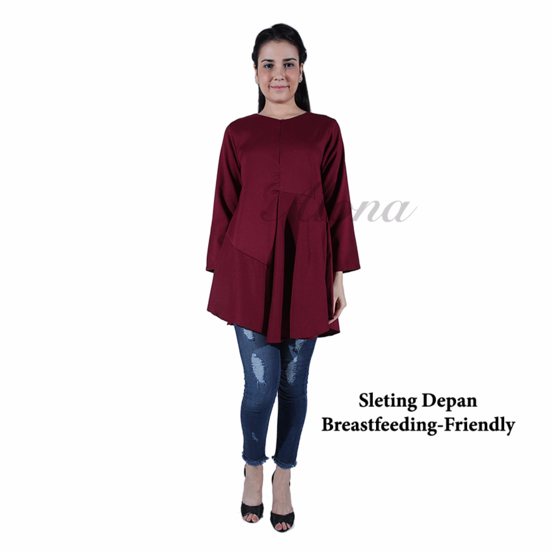 Alona Baju Atasan Wanita Baju Muslim Wanita Blouse Lengan Panjang Baju Ibu Menyusui - Maroon