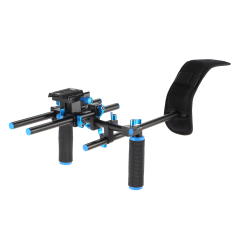 Aluminium Paduan Bahu Video Gunung Dukungan Rig Stabilisator With 0.64 Cm Mount Sekrup Penggeser 15mm Batang Double-tangan Pegangan Tangan Diatur Berbentuk Huruf C Pemegang For DSLR Camcorder Kamera