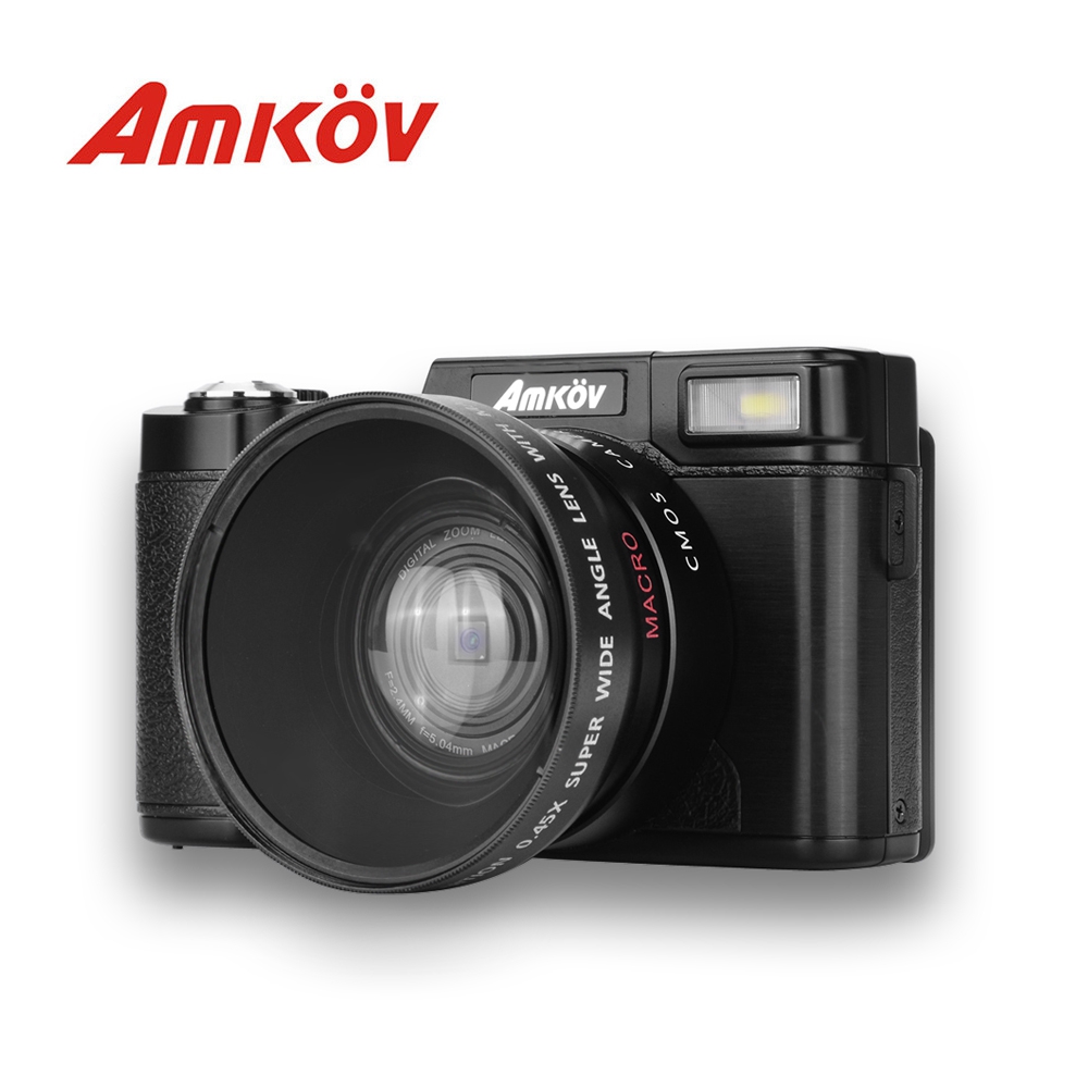 AMKOV CD - R2 Digital Camera Video Camcorder with 3 inch TFT Screen with UV Filter 0.45X Super Wide Angle Lens