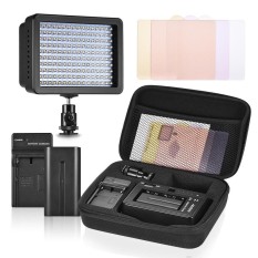 Andoer 160 Kamera Video Lampu Ringan 10.5 W Dimmable 5600 K dengan 2200 MAh F550/Pengisi Daya/3 Penyaring /Adaptor/Tas Empuk untuk Canon Nikon Sony DSLR Studio Foto Gambar Portrait Lighting-Internasional
