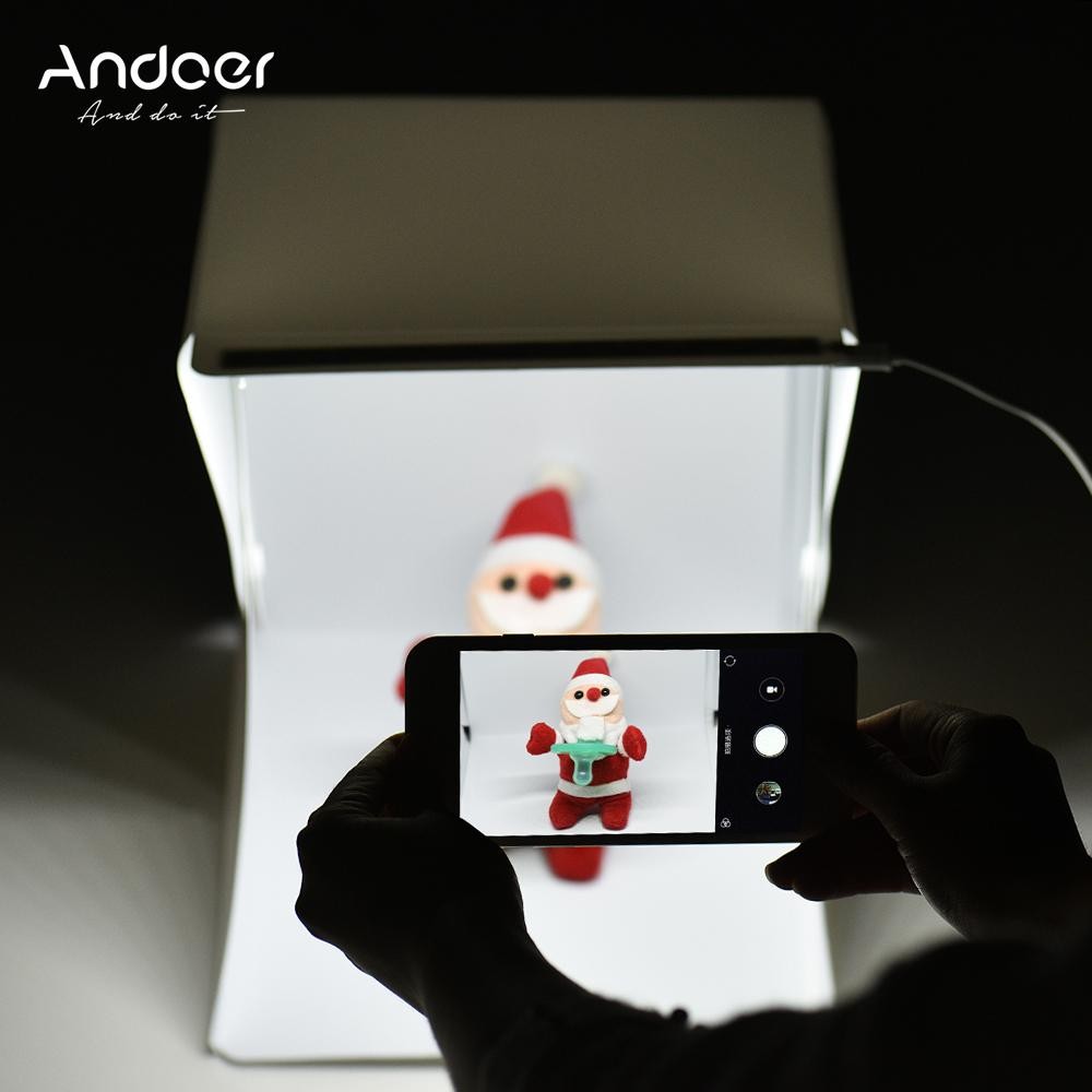 Andoer 24*24*22 Cm Portabel Lipat Mini LED Ringan Tenda Foto Shooting Kotak Kotak Lunak Lightbox With tanpa Bayangan Panel Lampu 4 Warna Latar Belakang-Internasional