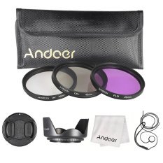 Andoer 49mm Saring Kit (UV/CPL/FLD) /nilon Membawa Kantong/Cap/tutup Lensa Pemegang//kain Pembersih Lensa Kap Lensa