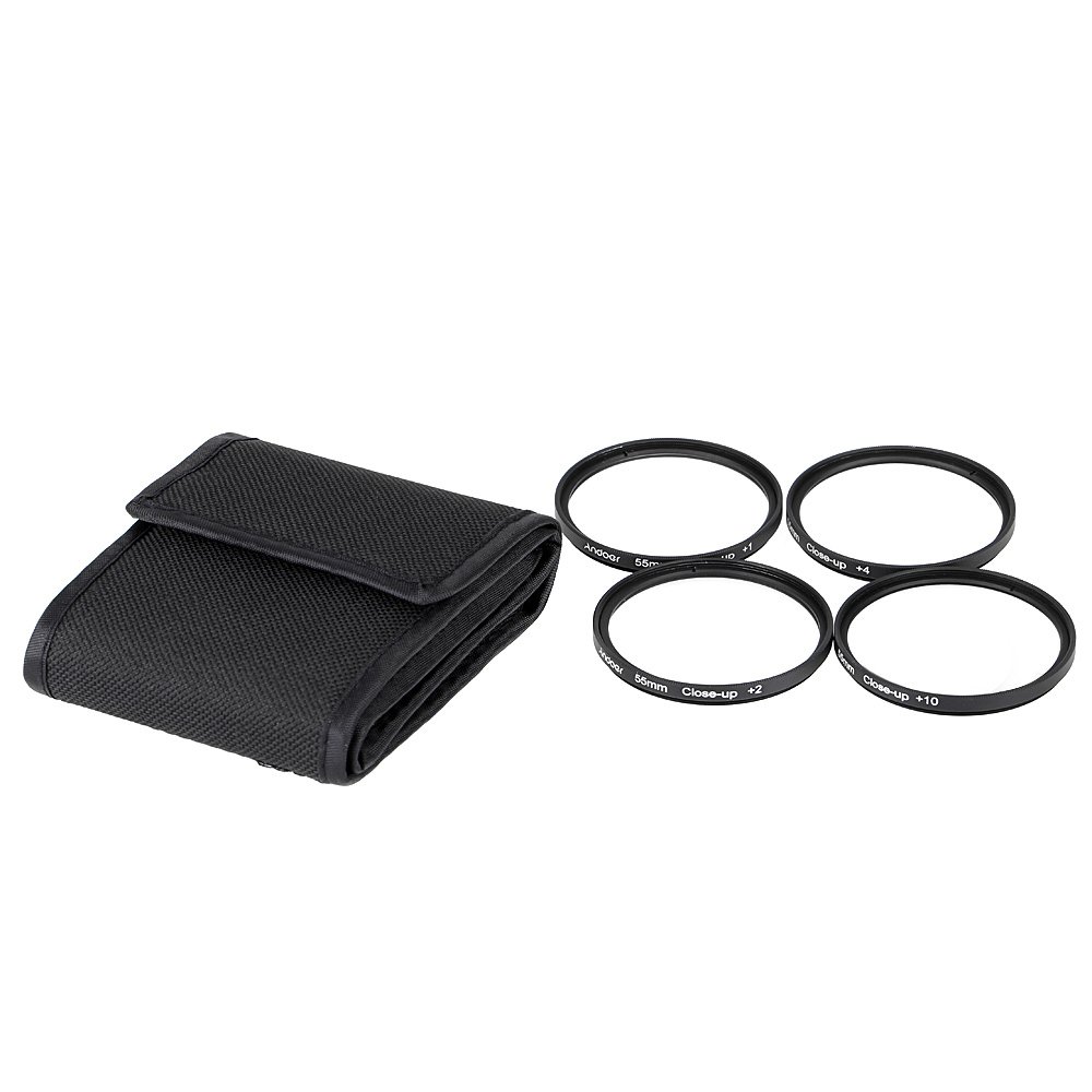 Andoer 55 mm makro Filter close up Set + 1 + 2 + 4 + 10 dengan kantong untuk Nikon Canon Tamron Sigma Sony Alpha A200 A450 A300 DSLR