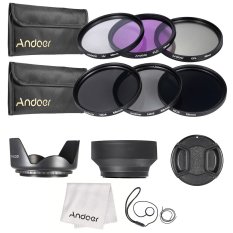 Andoer 58mm Menggunakan Filter Lensa Kit UV + CPL + FLD + ND (ND2 ND4 ND8) With Membawa Kantong/Cap/tutup Lensa Pemegang/Tulip And Kerudung/kain Pembersih Lensa Karet