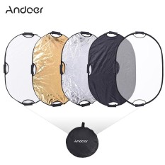 Andoer 90*60 Cm Portable Handheld Oval Dilipat 5in1 Multi Reflector dengan Gold/Silver/putih/hitam /warna Tembus Cahaya untuk Photo Studio Fotografi-Intl