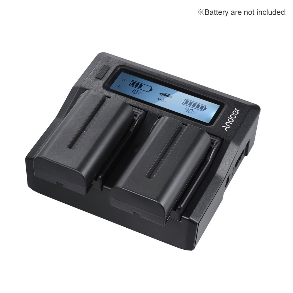 Andoer NP-F970 Saluran Ganda Digital Charger Kamera dengan Layar LCD untuk Sony NP-F550/F750/F950/NP-FM50/FM500H/QM71 Outdoorfree -Intl