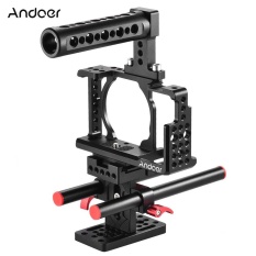 Andoer Pelindung Video Kamera Cage Kit Aluminium Paduan Termasuk Top Handle/2 Pcs 15mm Rod/Baseplate untuk sony A6000 A6300 NEX7 ILDC Ke Mikrofon Gunung Monitor Tripod Lighting Aksesoris Pembuatan Film Outdoorfree ^-Intl