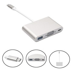 Ao Pi Te USB Tipe C Ke USB Tipe Sebuah + VGA + Tipe C Daya Chargingportmulti HUB Adaptor- USB-C Ke Superspeed Standar USB 3.0 Typeawith VGA Video Konverter Konektor Kombo Kartu Kabel Kabel Kabel-Internasional