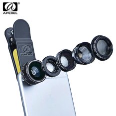-APEXEL APL DG5 5-In-1 Ponsel Kamera Lensa Kit: 198 Derajat Cembung + 0.65 X Sudut Lebar + 15 X Makro + 2 X Polarizer Telefoto