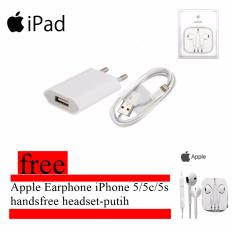 Apple Charger iPhone 5/5C/5S/6/6 Plus dan Cable Data Lightning Free Apple Earphone iPhone 5 /5c /5s - Handsfree Headset - Putih