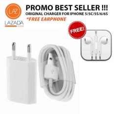 Apple Original Charger iPhone 5/5C/5S + Cable Data - Putih GRATIS Apple Earpods Headset iPhone 5/s 6/6s Putih - Original
