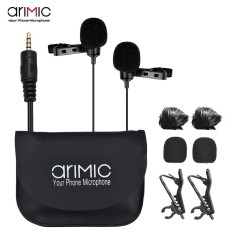Arimic Dual-Menuju Lavalier Lapel Clip-On Mikrofon Berkondensor Ke Seluruh Arah Kabel MIC Panjang 19.7ft untuk iPhone iPad IPod Android Smartphone untuk Canon Nikon DSLR Kamera internasional