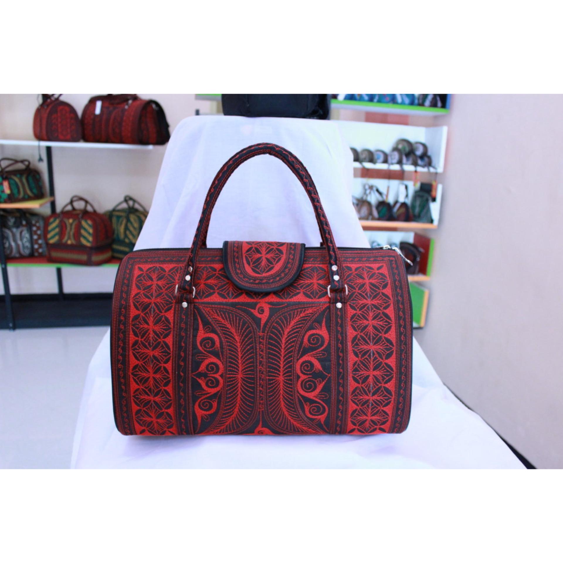 ASOE ACEH SOUVENIR Tas Pakaian Bordiran Pintoe Aceh Merah Tas Pegangan Atas Wanita