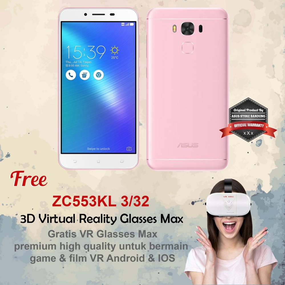 Asus Zenfone 3 Max ZC553KL 3/32 4G + Free VR Glasses Garansi Resmi