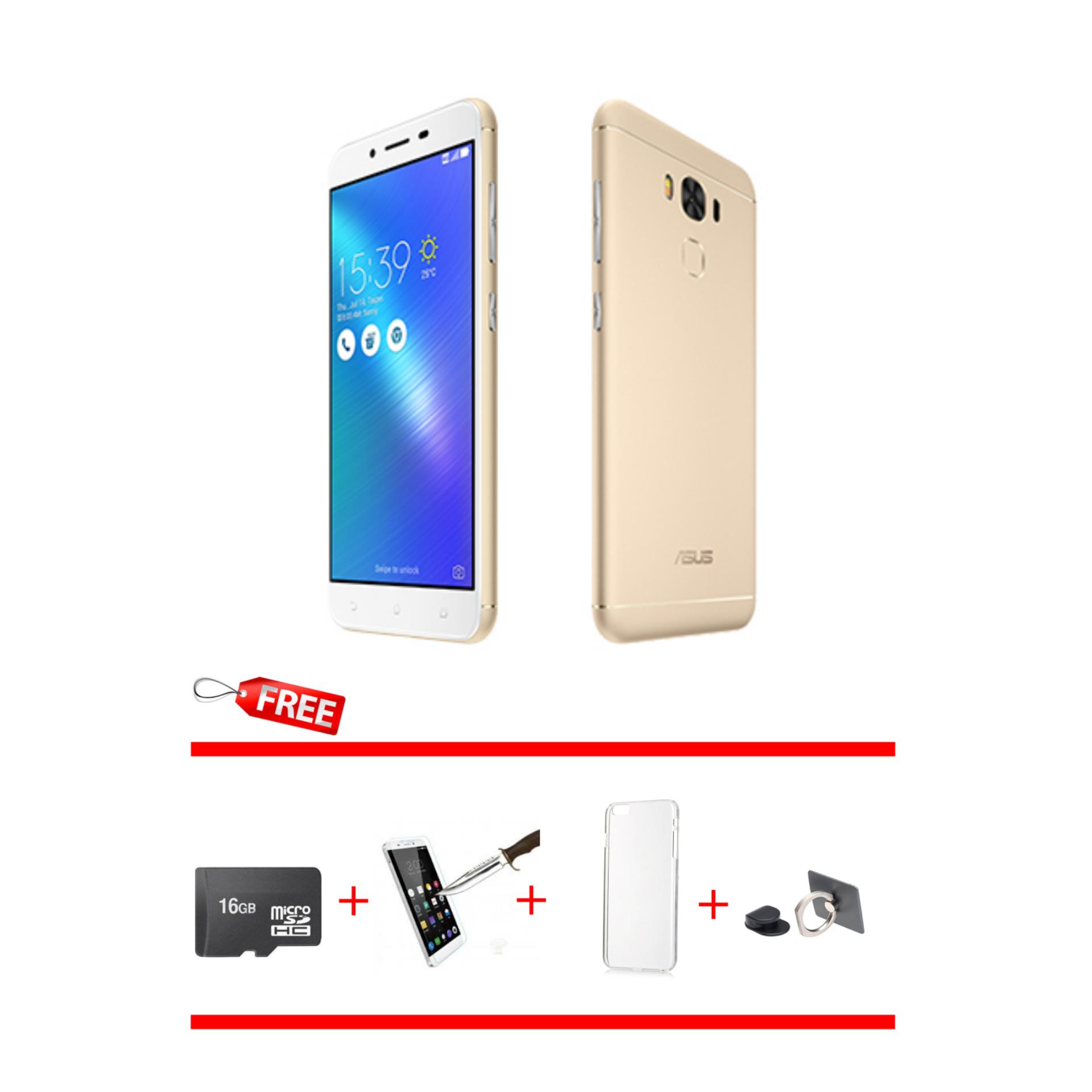 Asus Zenfone 3 Max ZC553KL 3/32 4G + Tempered Glass + I-ring + JellyCase + MMC 16GB Class 4 - Gold