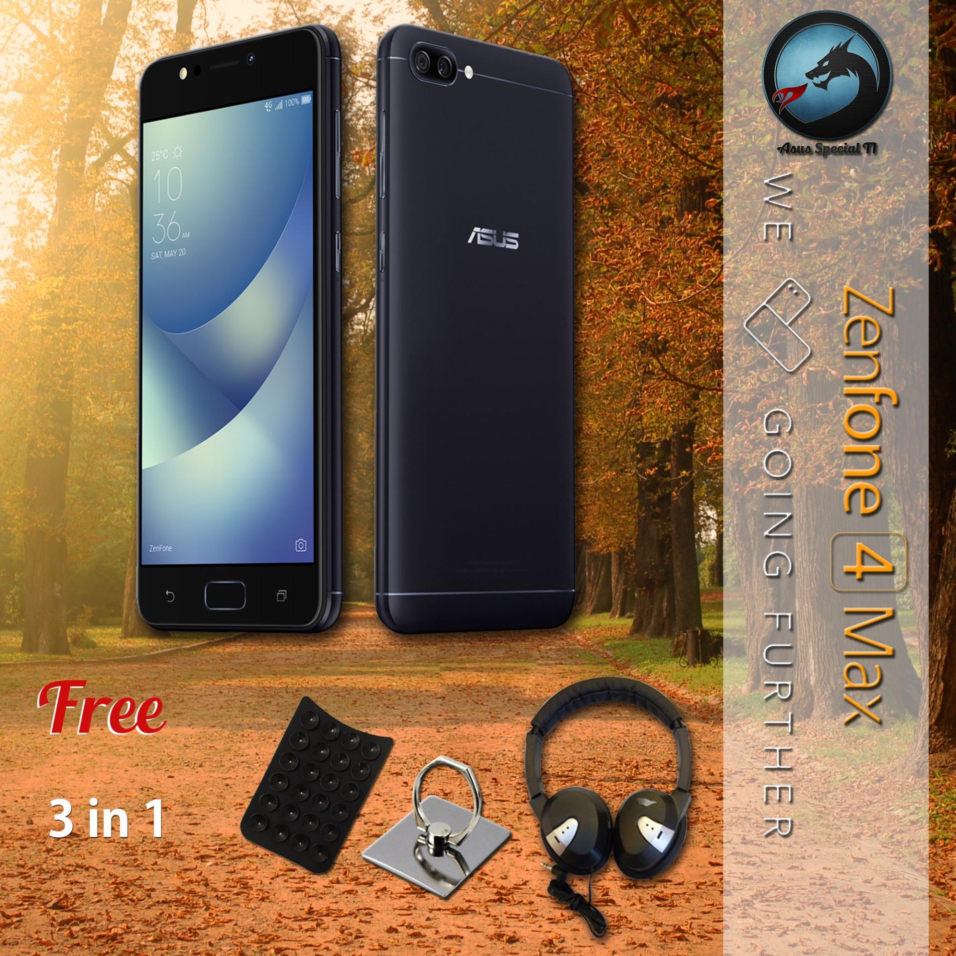 Asus Zenfone 4 Max ZC520KL 4G 3/32 13MP + 5MP + 8MP + Free Ring Holder + Gurita Holder + Headphone Android Nougat Resmi