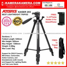 ATTanta Kaiser 203 Light Weight Tripod Video Camera Max Height 1390mm Free Bag and ATTanta Holder U for DSLR and Mirrorless Canon Nikon Sony Panasonic Fujifilm and Action Camera GoPro Brica Xiaomi Yi