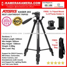 ATTanta Kaiser 203 Light Weight Tripod Video Camera Max Height 1390mm Free Bag ATTanta Holder U and Tripod Mount for DSLR and Mirrorless Canon Nikon Sony Panasonic Fujifilm and Action Camera GoPro Brica Xiaomi Yi