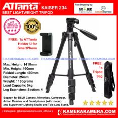 ATTanta Kaiser 234 Light Weight Tripod Video Camera Max Height 1410mm Free Bag and ATTanta Holder U for DSLR and Mirrorless Canon Nikon Sony Panasonic Fujifilm and Action Camera GoPro Brica Xiaomi Yi
