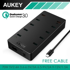 AUkEy Charger Usb Multi, 70 W EU/US PLUG 10 USB Pengisi Daya Port Dinding dengan Aipower & QC 3.0 untuk Iphone 7 Plus Android dengan gratis Kabel AUkEy PA-T8-Intl