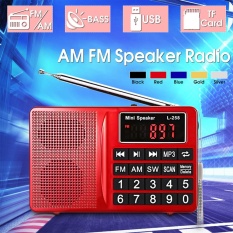 Auto Digital FM AM SW Mini Radio LCD Display Speaker MP3 Music Player AUX USB TF Merah-Intl