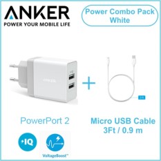 B2021L21 - PowerPort 24W 2-Port USB Charger White & 3ft micro White
