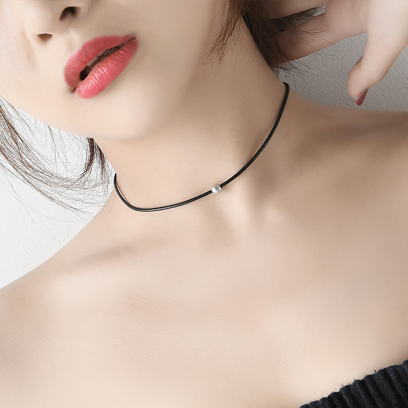Sederhana Hitam Sangat Tipis Sabuk Leher Kalung Choker