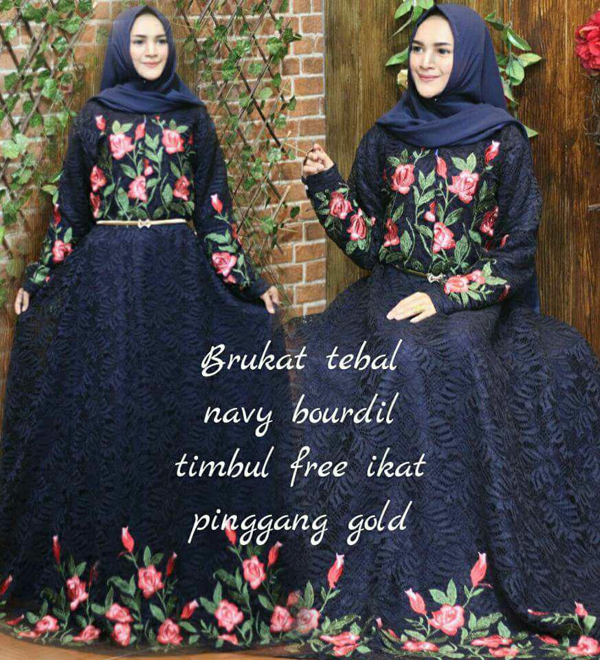 Baju dress gaun pesta muslim-gamis syari-brokat prancis-umrella klok 4m-murah