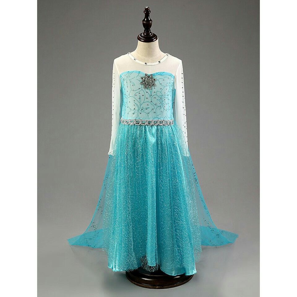 Baju dress kostum princess elsa frozen blue uk 110 utk anak 3-4 tahun