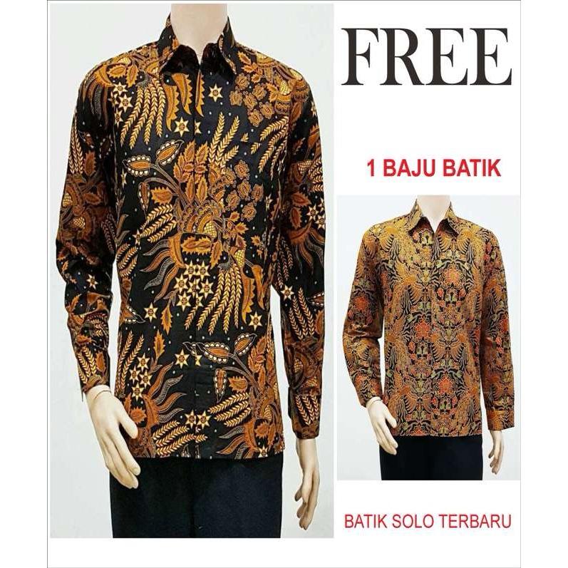 BAJU KEMEJA LENGAN PANJANG BATIK SOGAN - BAJU BATIK PRIA - BATIK SOLO/BATIK TERLARIS