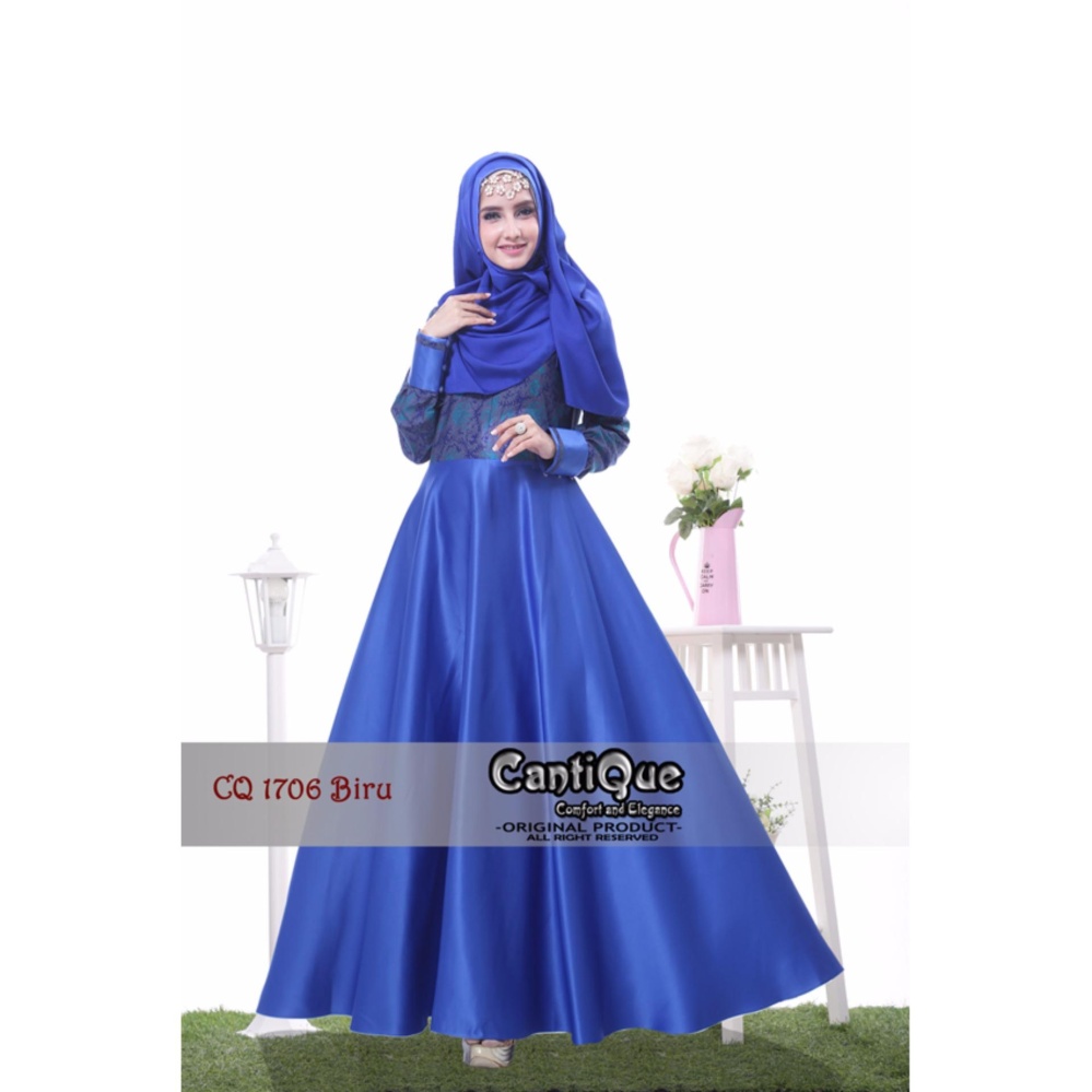 Baju Lebaran Gamis Muslim Pesta Nyaman untuk Ibu Hamil dan Menyusui CQ 1706 Biru