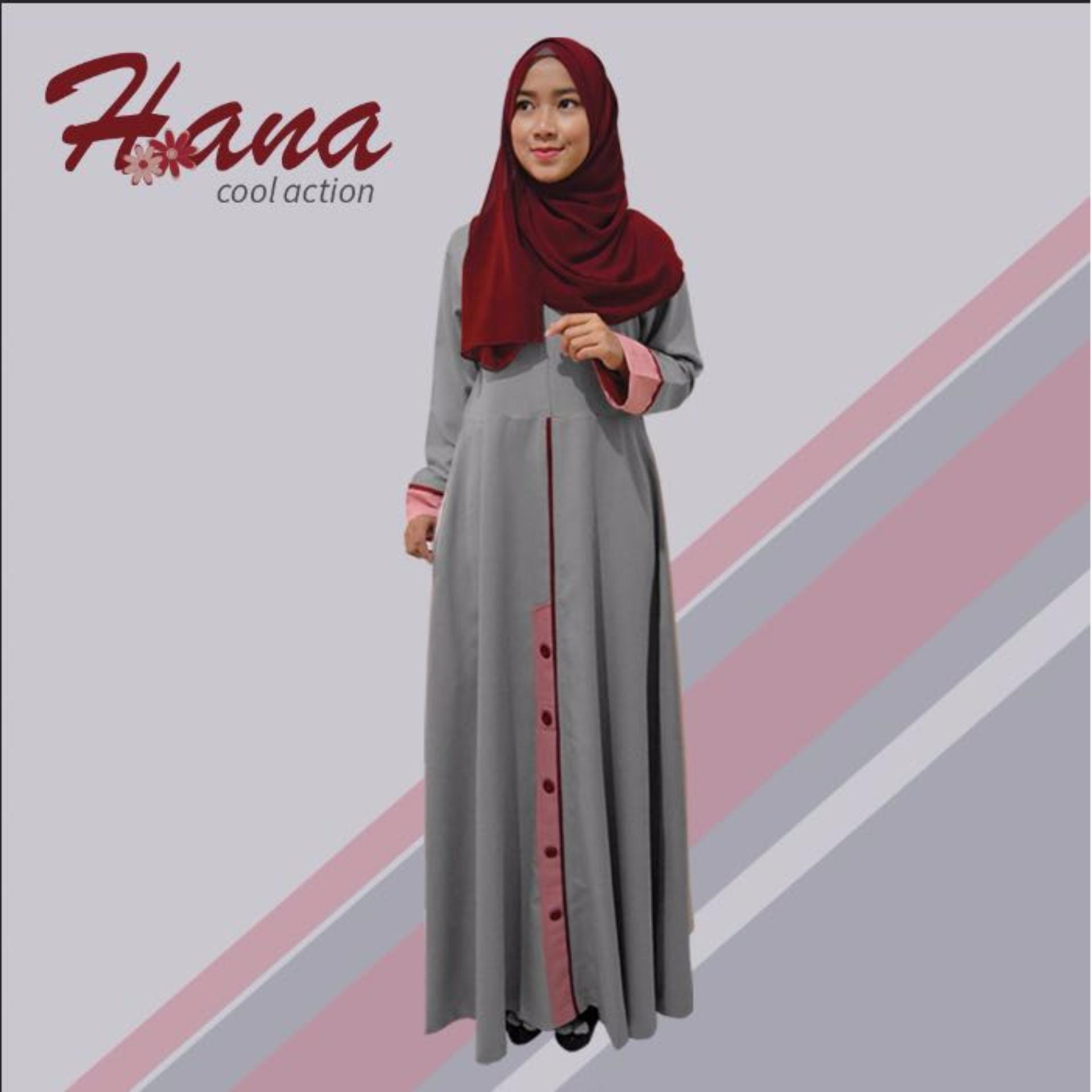 Baju OriginalHana H-01Baju Muslim Baju Hijab Baju Muslim Modern Wanita Baju Muslim Gamis Dress Kaos Warna Grey