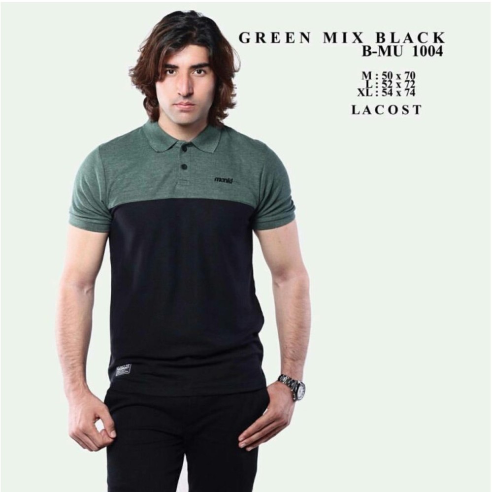 bajuku murah polo shirt green mix black b-mu 1004 kaos T-shirt pria tangan pendek poloshirt kemeja pria fashion pria atasan pria distro bandung batik kerja baju kantor tangan pendek kerah lipat mandarin