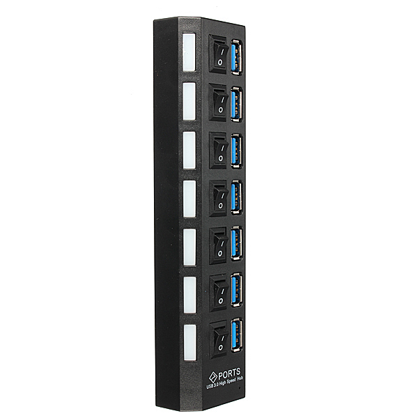 Baru 7 Port USB 3.0 Kecepatan Tinggi Hub On/OFF Switch + UK/EU/US AC Power Adaptor UNI EROPA