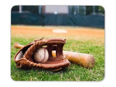 Baseball Mouse Pads Customized Rubber Mouse Pad (Old Baseball Glove, and Bat on Field)