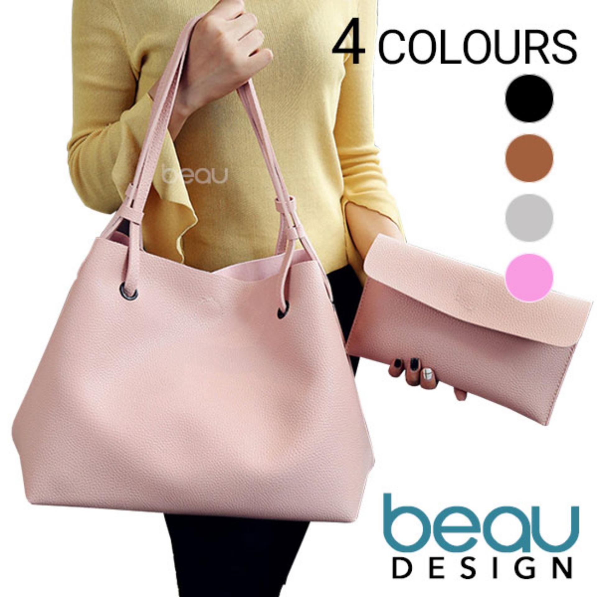 BEAU Set of 2 Tas Wanita Import Kulit Batam Branded Selempang Terbaru PU Leather Tote Bahu Shoulder Bags