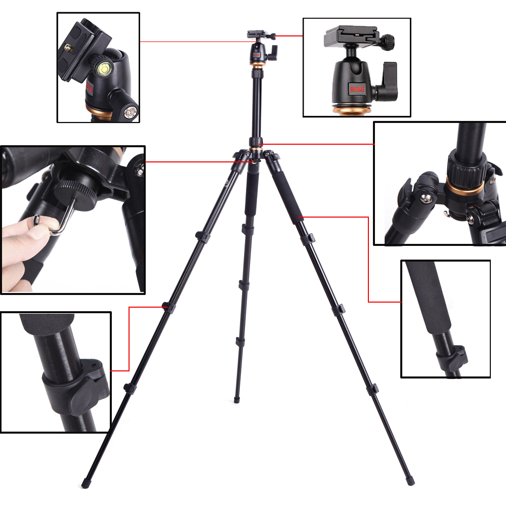 Beike BK-555 Tripod SLR Kamera Portabel Perjalanan Kepala Bola Terlipat