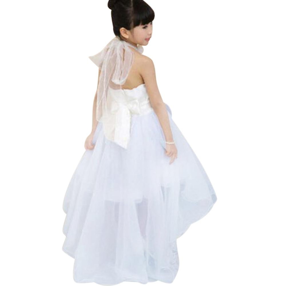 Bellamall: Nyaman Pakaian Anak-anak Kid Girl Long Pernikahan Putri Bridesmaid Bowknot Lapisan Baju Putih 3-9Years-Intl