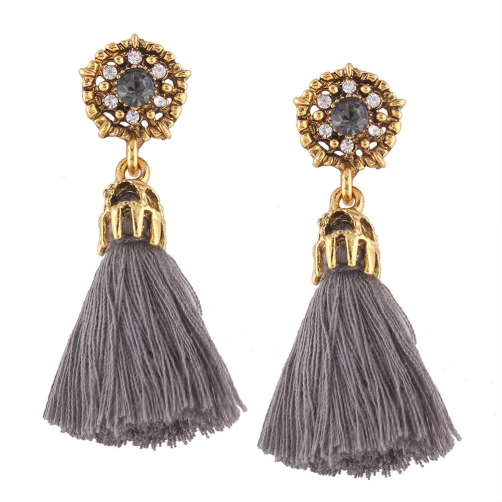 Bertatahkan Permata Anting Wanita Fashion Rhinestone Panjang Menjuntai Rumbai Ear DROP Warna: Abu-abu-Intl