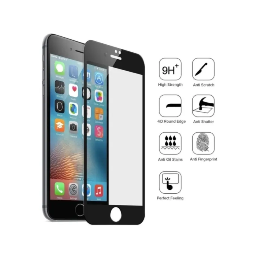 Tempered Glass Full Screen Black For iPhone 6 Plus / iPhone 6s Plus Screen Anti Gores Kaca / Screen Guard / Screen Protection / Temper Glass / Pelindung Layar Kaca iPhone 6 Plus / iPhone 6s Plus / Depan Only - Black / Hitam