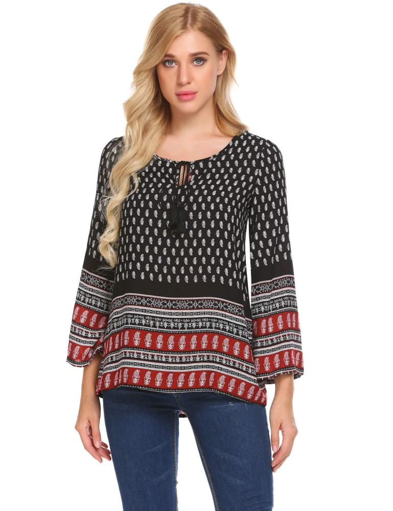 Diskon Besar Wanita Kasual Leher V Lengan Panjang Jersey Rayon Drawstring Bunga Sweater On Tanpa Kancing Blus Antik Gaya-Internasional