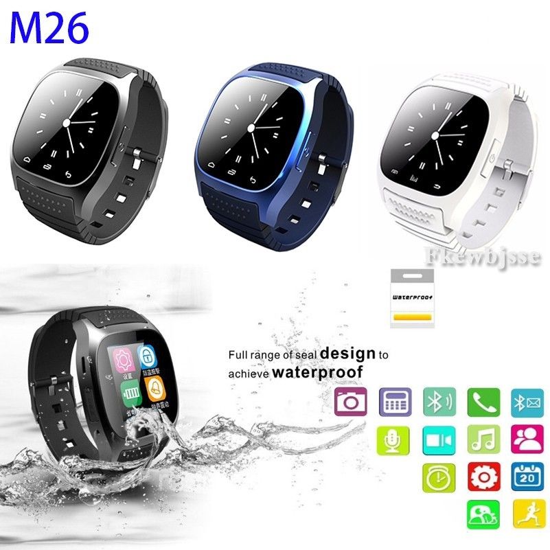 Bluetooth Smart Wrist Watch M26 Sync untuk Android IPhone Samsung HTC Hitam