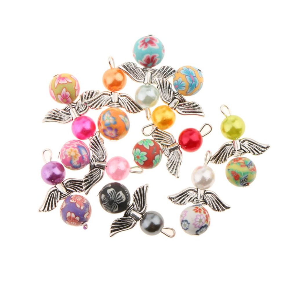 BolehDeals 10 Pcs Guardian Angel Wings Drop/Heart Liontin Charms Beads Antique Silver Sayap Bekas Kalung Gelang Perhiasan Membuat Kerajinan Tangan-Internasional